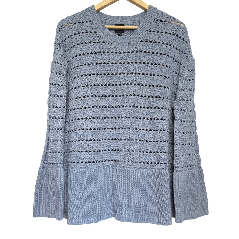 Gap 24/7 Split Hem Crochet Sweater Womens L Light Blue Knit Cotton Pullover
